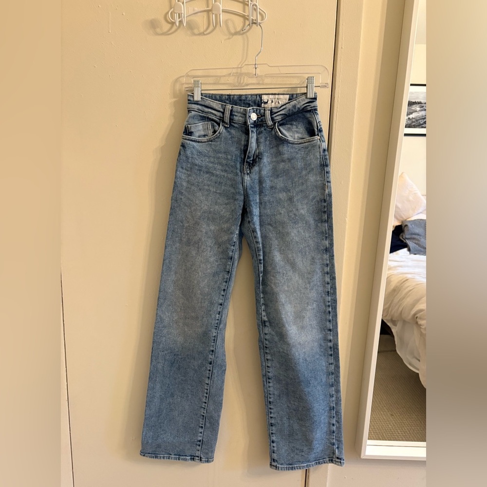 Noisy May Yolanda Low Rise Straight Fit Wide Leg Blue Denim Jeans